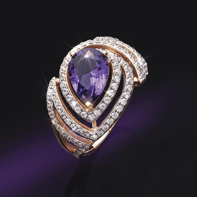 Women's Swirling Amethyst Ring & Earrings Set