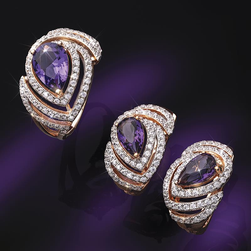 Women's Swirling Amethyst Ring & Earrings Set