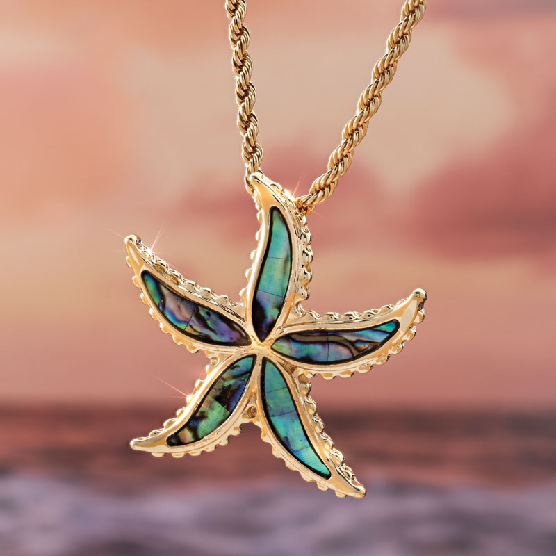 Women's Abalone Starfish Necklace & Earrings Set