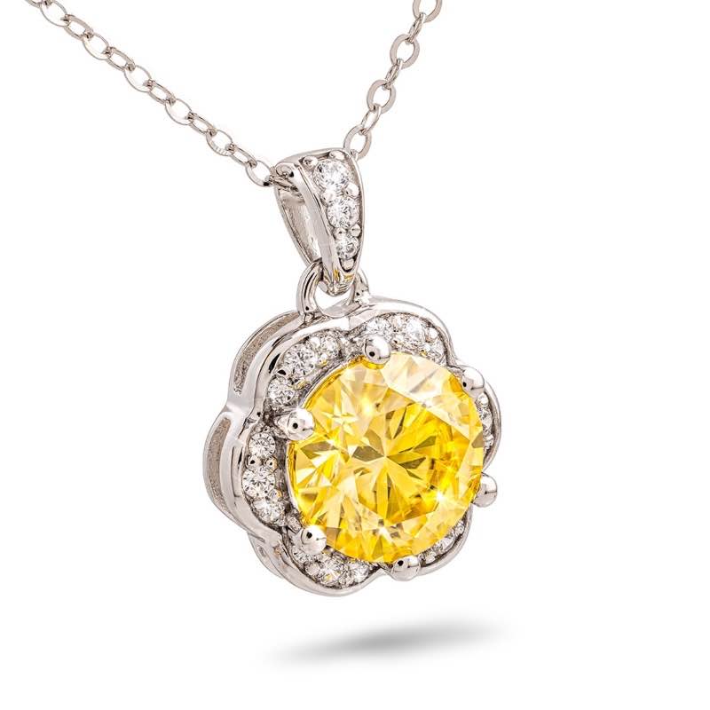 14K White Gold Yellow Moissanite Necklace
