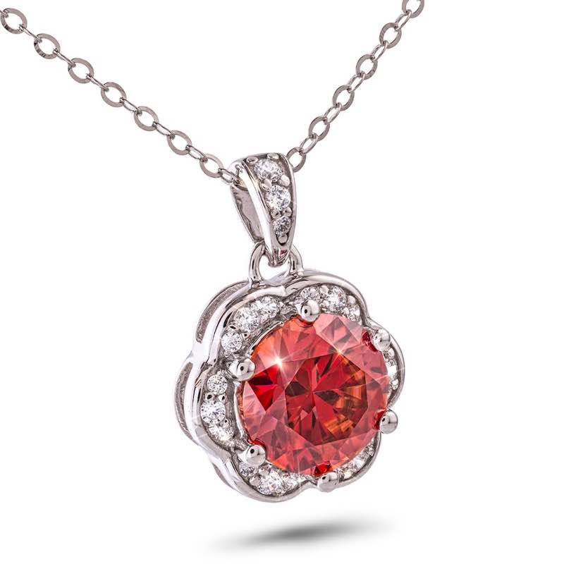 14K White Gold Red Moissanite Necklace