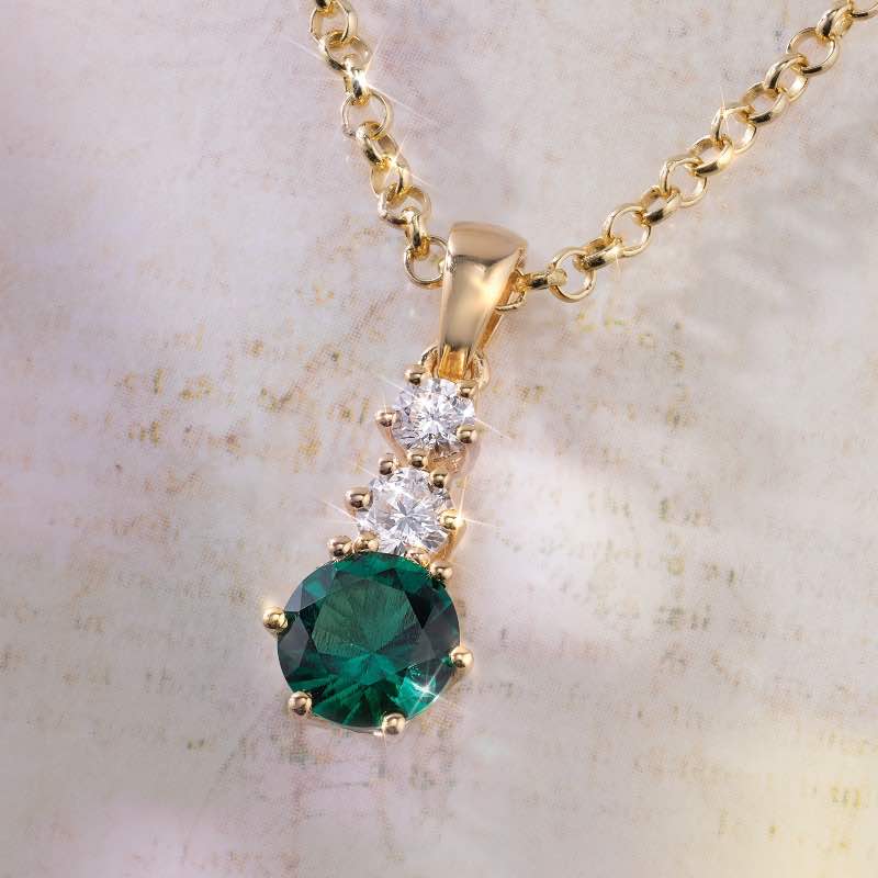 Brilliance of Love Lab-Created Diamond and Emerald Pendant plus Chain