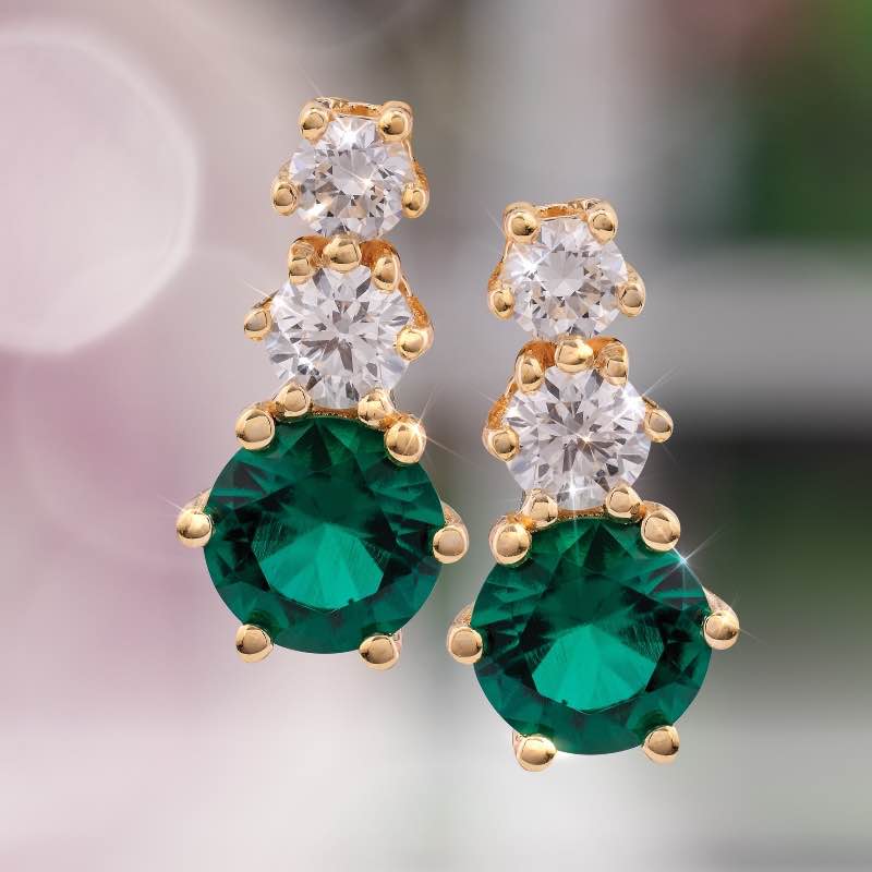Brilliance of Love Lab-Created Diamond and Emerald Earrings