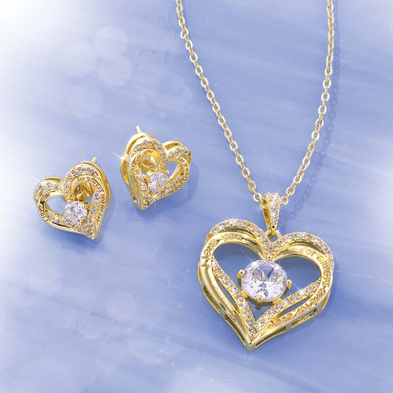 DiamondAura Double Heart Necklace & Earrings