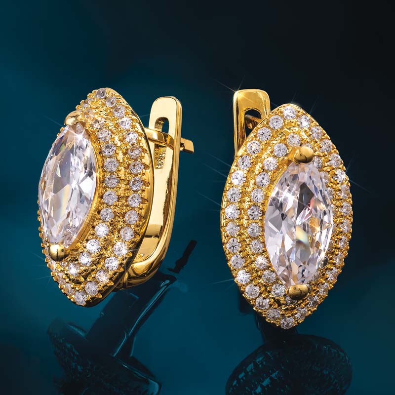 Gold-finished Mirador Marquise DiamondAura Earrings