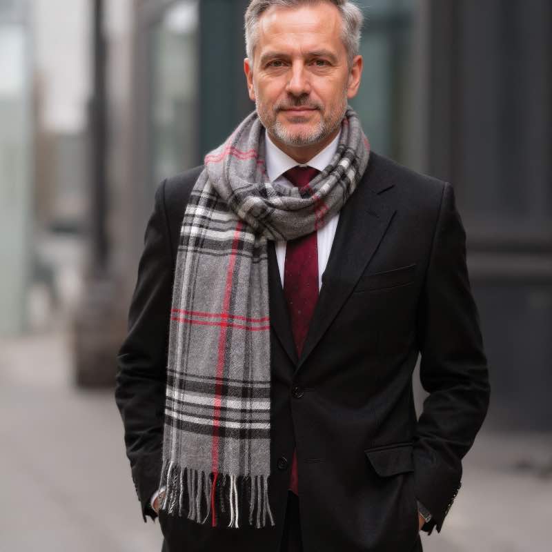 Men's Cashmere Scarf  (Gray Plaid)