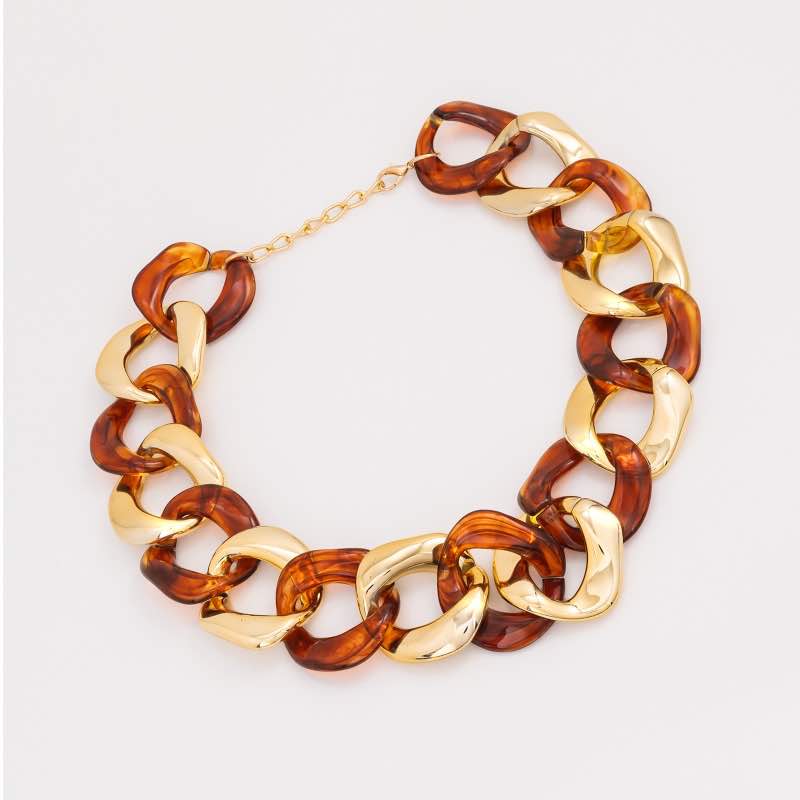 Amber and Gold Statement Necklace and Bracelet