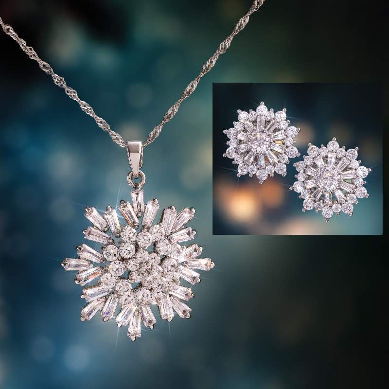 Snowflake Splendor Pendant, Chain and Earrings