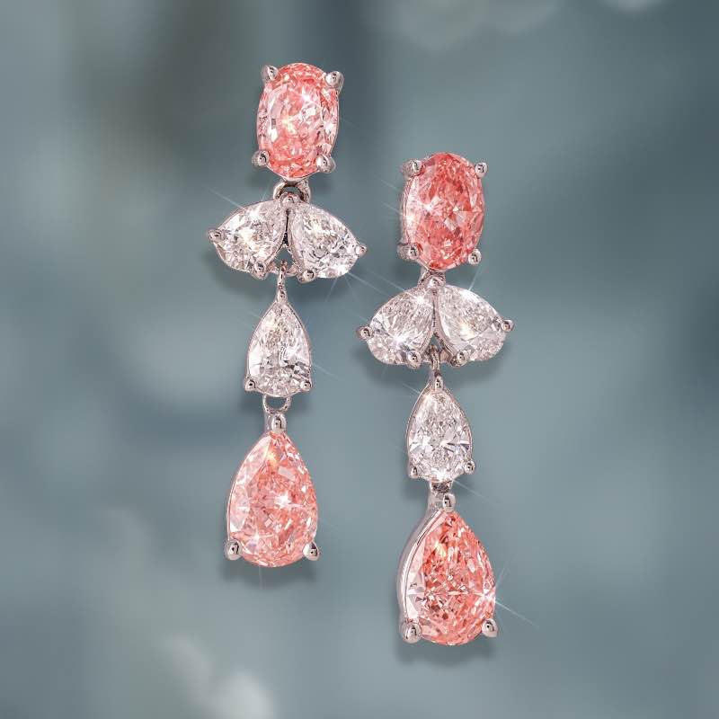 14k White Gold Lab-created Pink & White Diamond Earrings