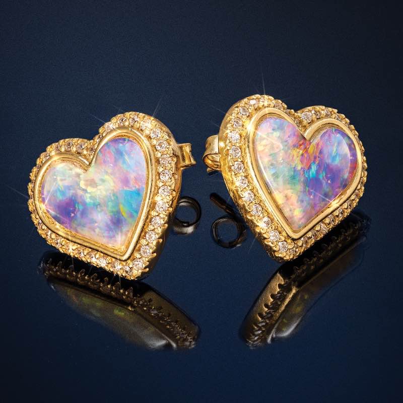 Kyocera Lab-Created Opal Heart Earrings