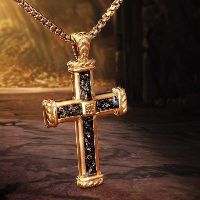 Men's Gold Rush Cross Pendant plus chain