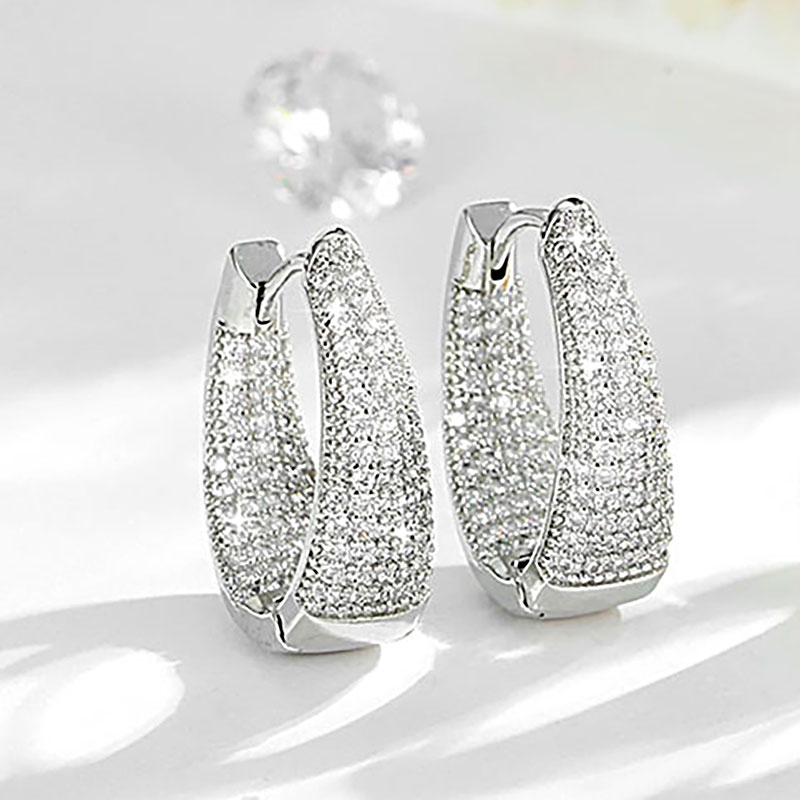 18K White Gold Finished Inside & Out Hoop Earrings