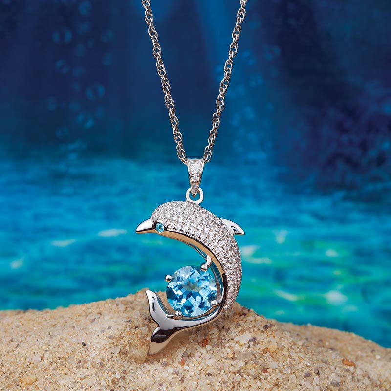 Women's DiamondAura Dolphin Necklace and Earrings
