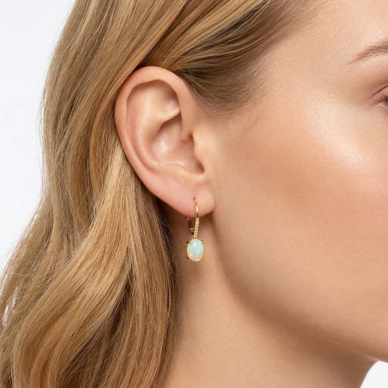 14K Yellow Gold Ethiopian Opal Earrings
