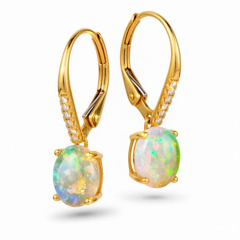 14K Yellow Gold Ethiopian Opal Earrings