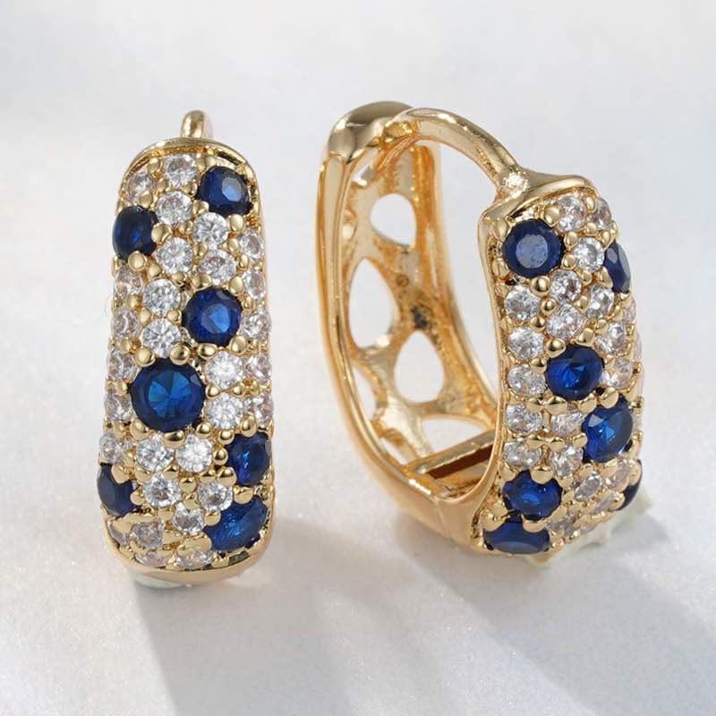 18K Gold-finished Splendor Huggies Earrings (Blue & White)