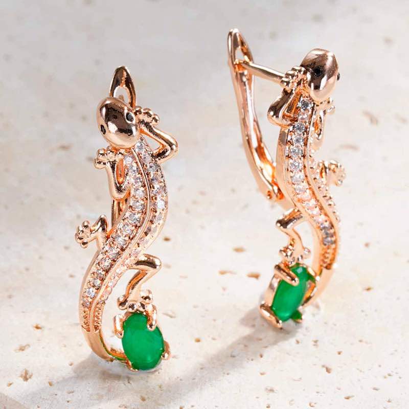 18K Rose Gold-finished Lucky Gecko Earrings