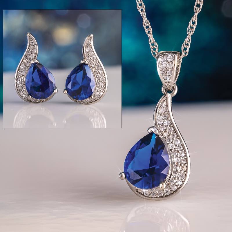 Blue Opulence Pendant, Chain & Earrings Set