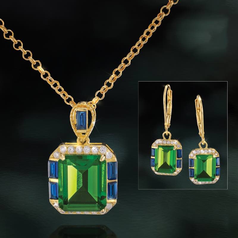 High Style Helenite Pendant, Chain & Earrings Set