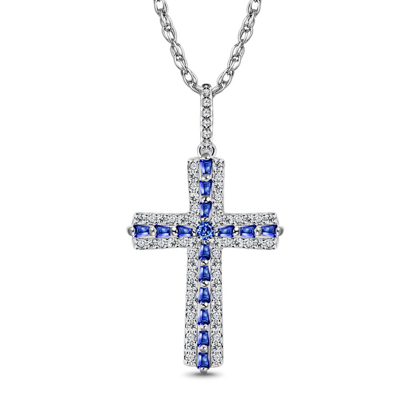 Radiant Devotion Cross Pendant-(sapphire blue)