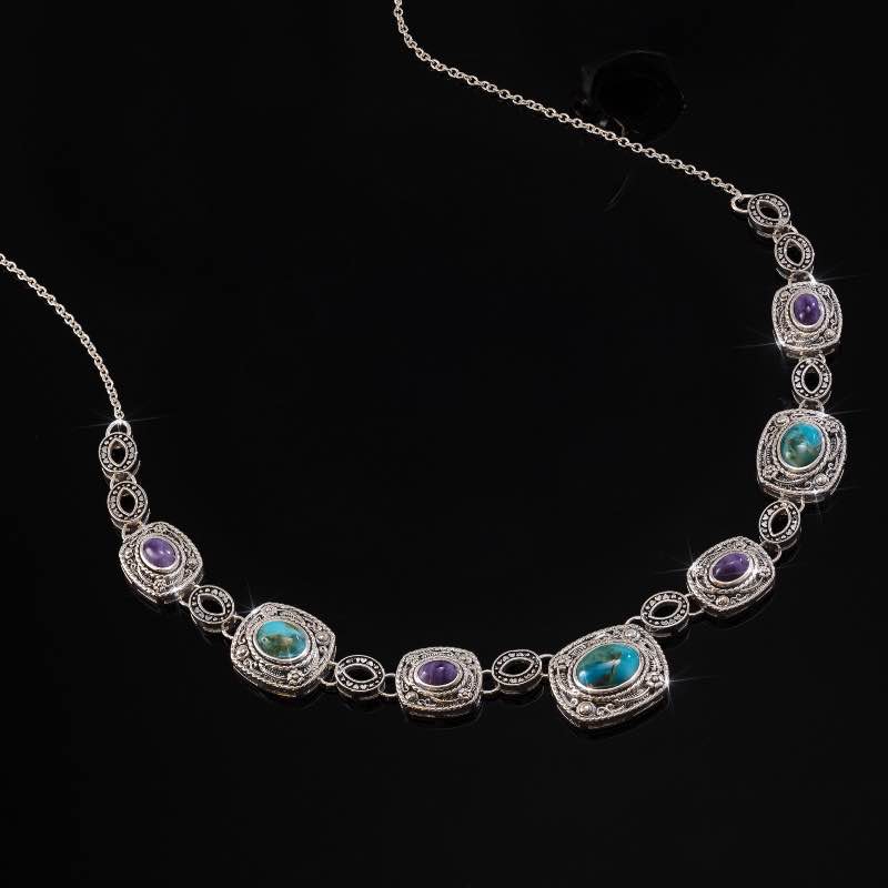 Sterling Silver Turquoise and Charoite Necklace