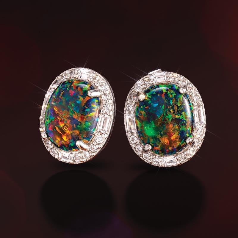 Stone of Secrets Black Opal Earrings (7-1/6 ctw)