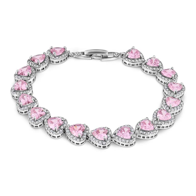 Pink Heart Necklace, Earrings and Bracelet