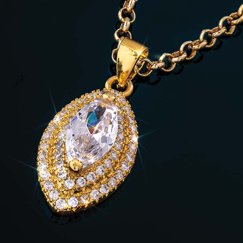 Gold-finished Mirador Marquise DiamondAura Pendant, Chain and Earrings