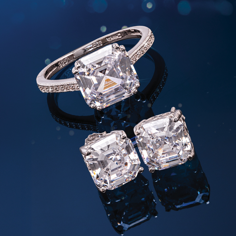 Asscher Cut Ring & Earrings