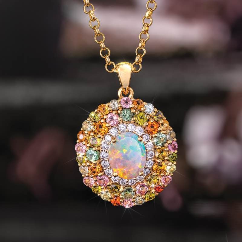 Lab-Created Opal & Tourmaline French Garden Pendant plus Chain