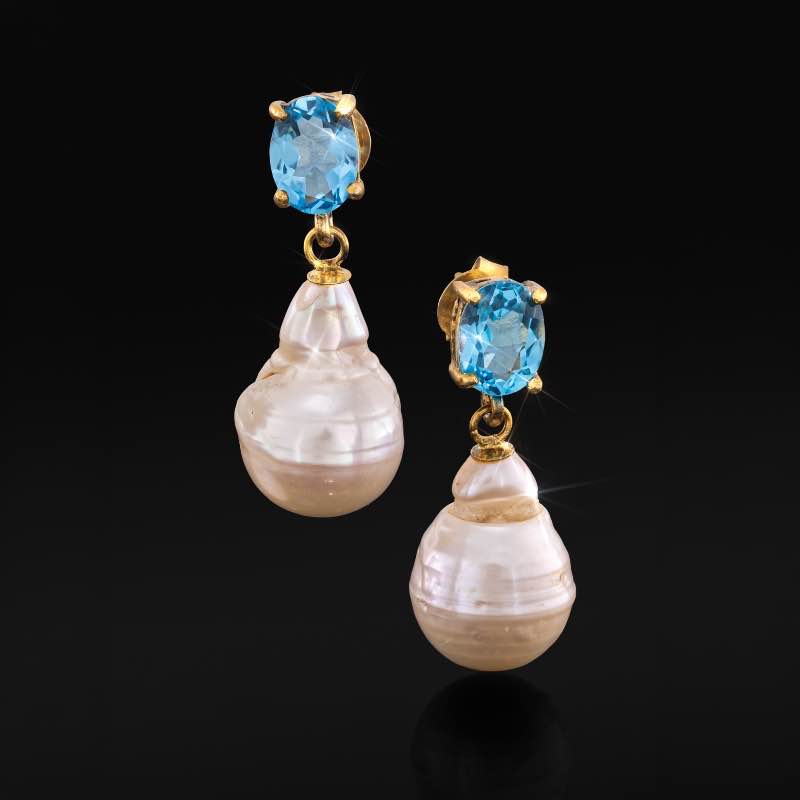 Freshwater Pearl and Blue Topaz Earrings
