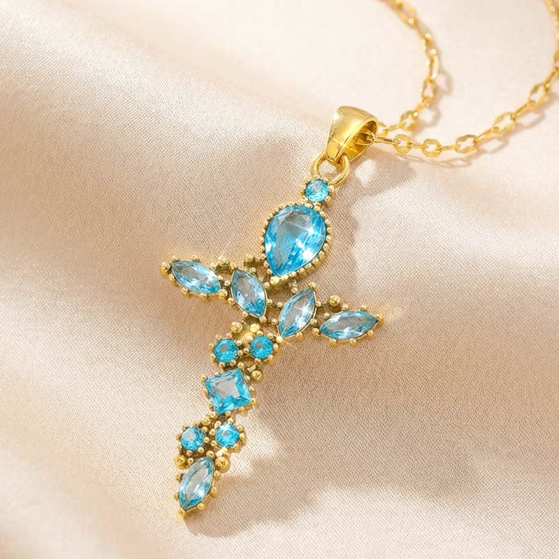 The Keepsake Cross Necklace (blue)