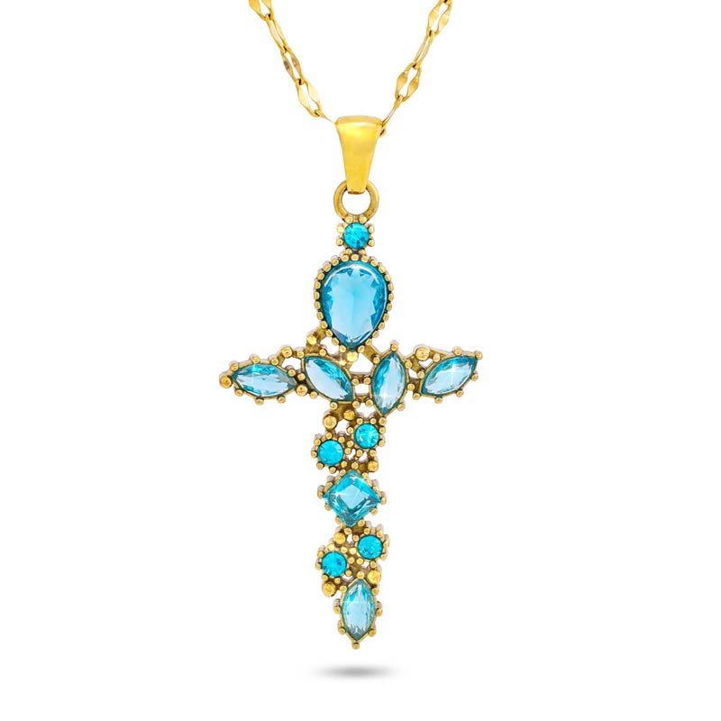 The Keepsake Cross Necklace (blue)