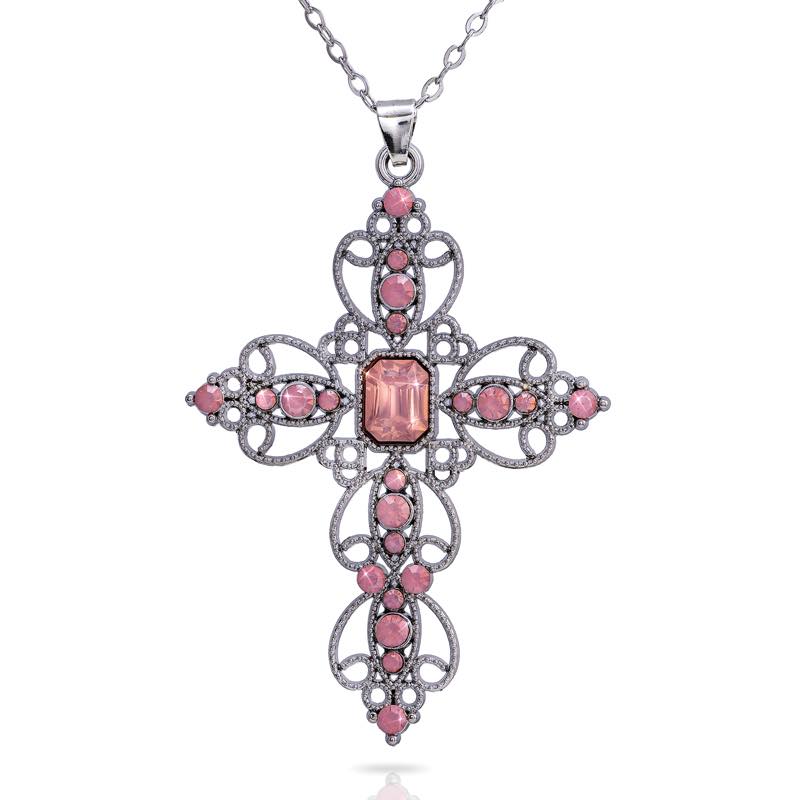 Victorian Grace Cross Necklace (Pink)