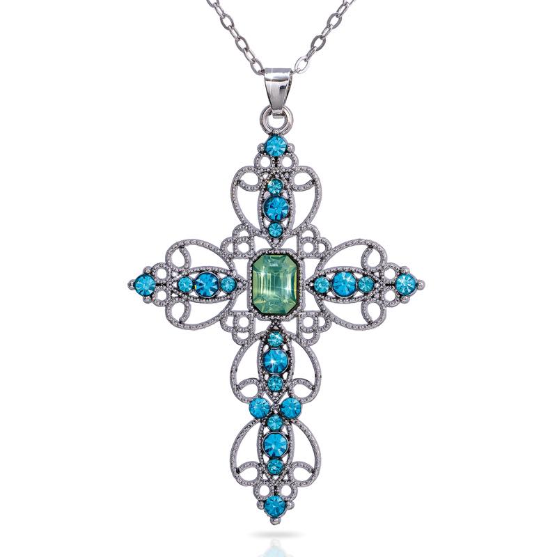 Victorian Grace Cross Necklace (Blue and Green)