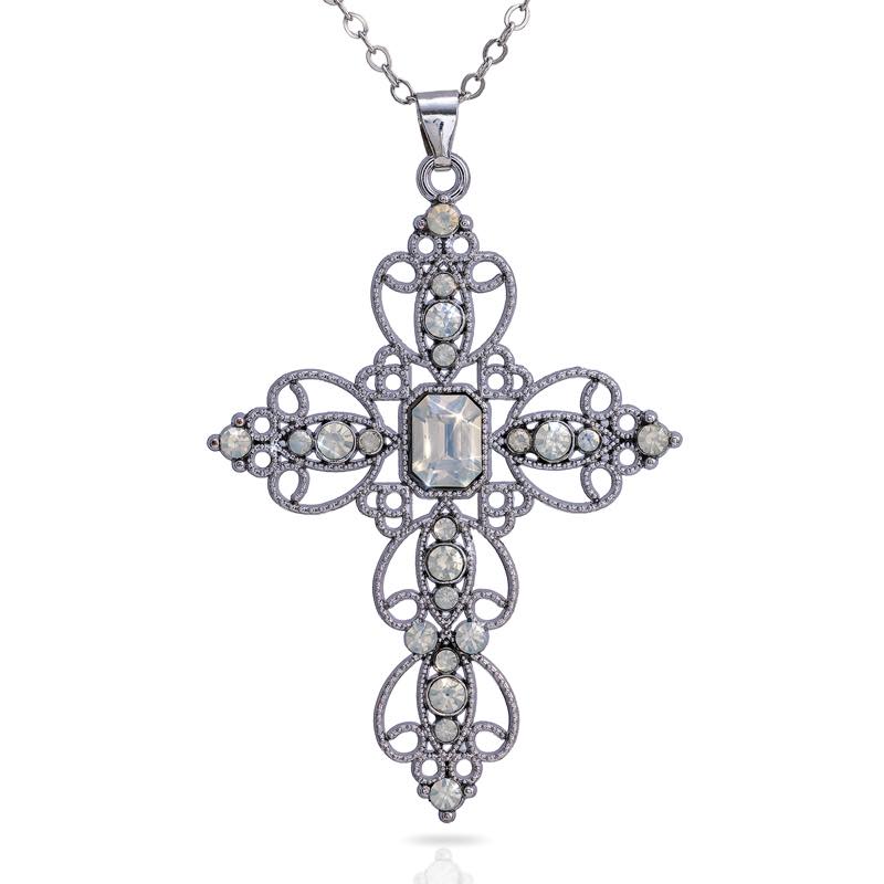 Victorian Grace Cross Necklace (White)