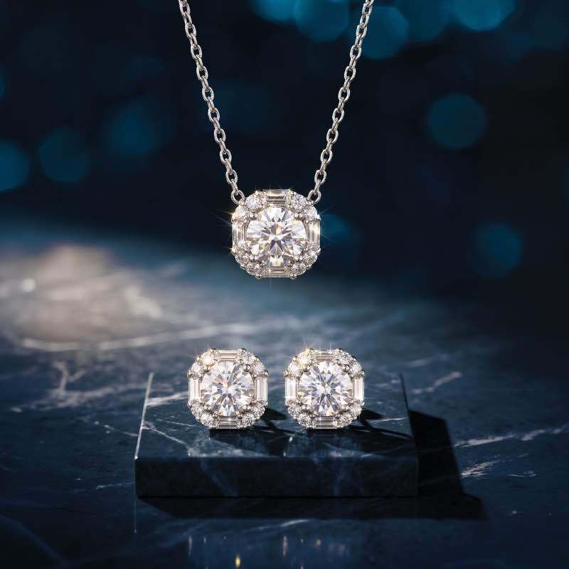 Stellar Edge Moissanite Necklace & Earrings