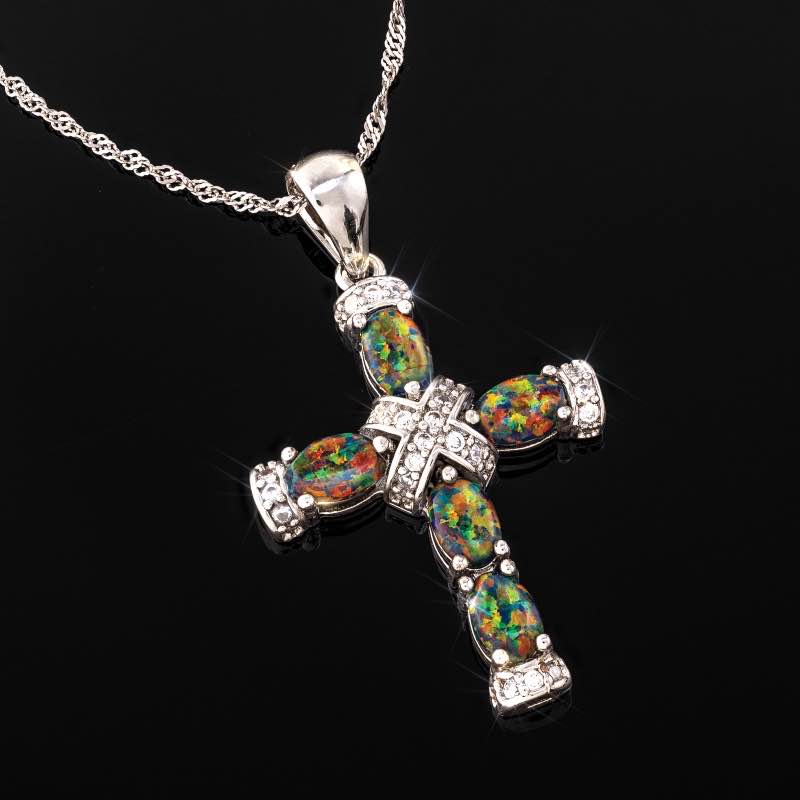 Stone of Secrets Black Opal Pendant, Chain & Earrings