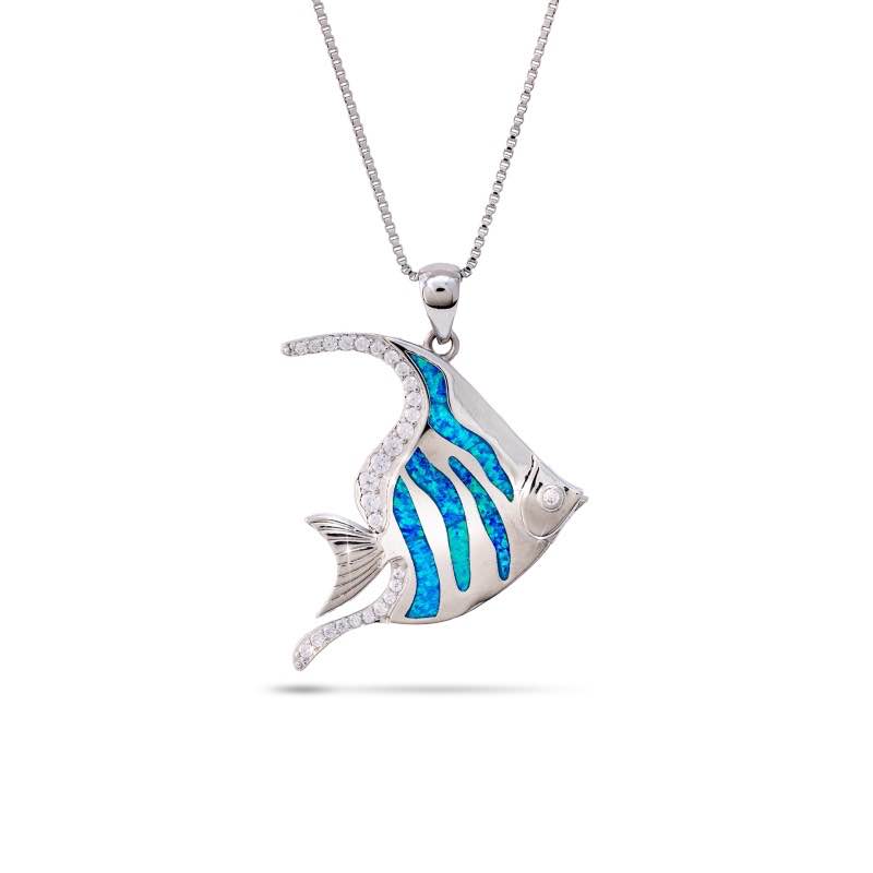 Caribbean Blue Opal Necklace (Angel Fish)
