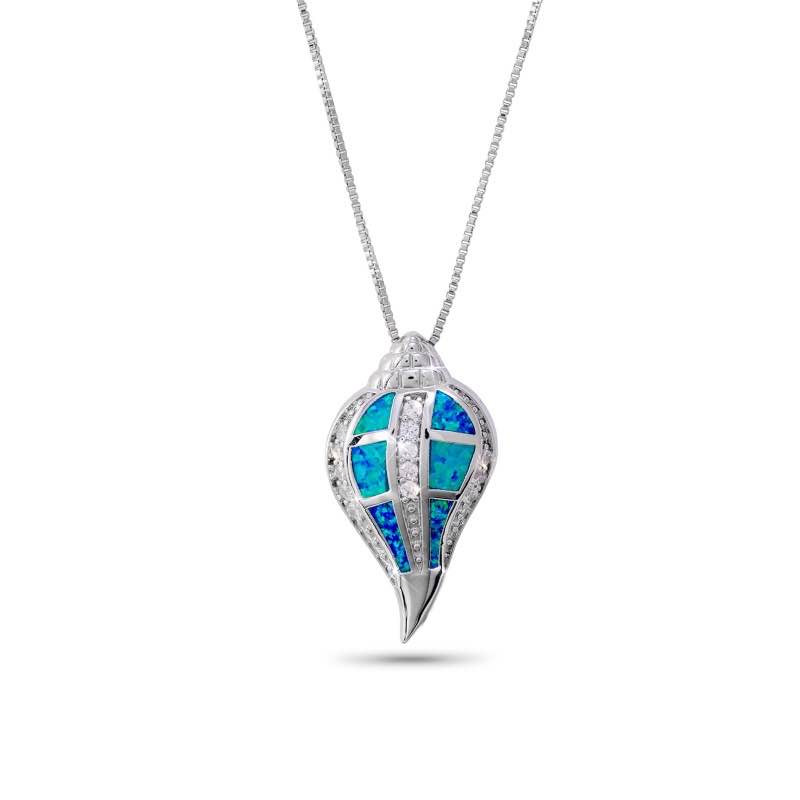 Caribbean Blue Opal Necklace (Conch Shell)