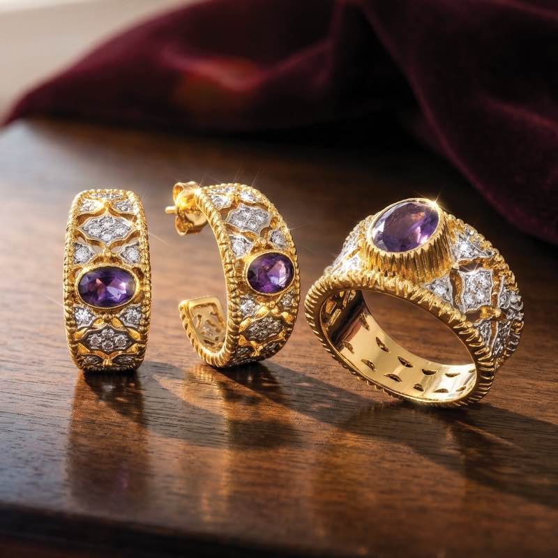 Amethyst Intrigue Filigree Ring and Earrings
