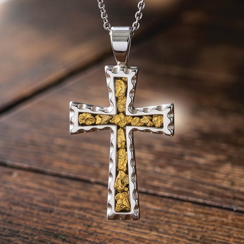 Yukon Gold Nugget Cross Necklace