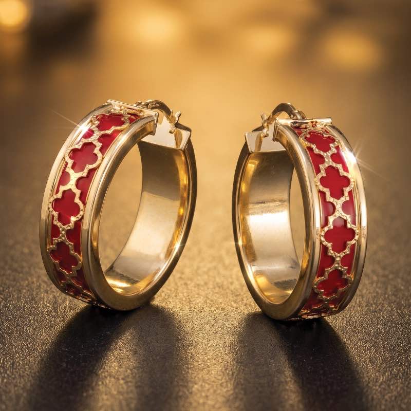 Bella Fortuna Enamel Hoop Earrings (red)
