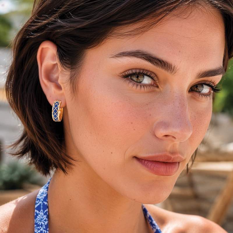 Bella Fortuna Enamel Hoop Earrings (blue)