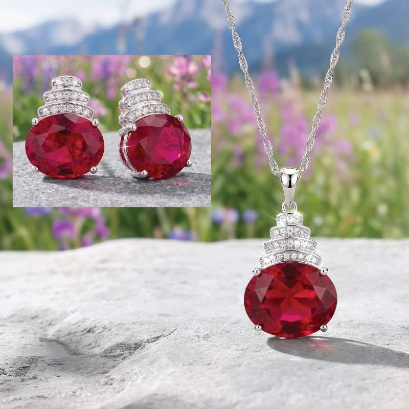 Ruby After Dark Pendant, Chain & Earrings