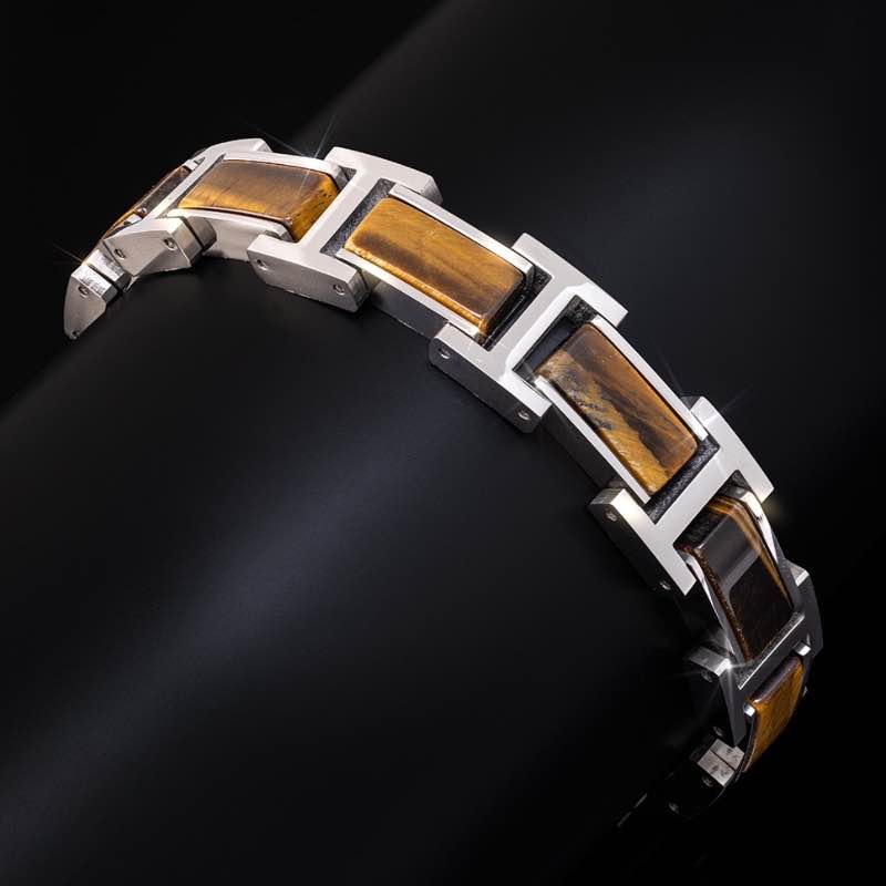 Stainless Steel Mens Tigers Eye Bracelet