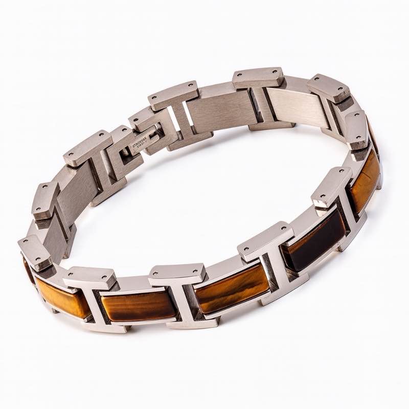 Stainless Steel Mens Tigers Eye Bracelet