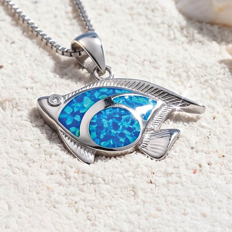 Caribbean Blue Opal Necklace (Fish)