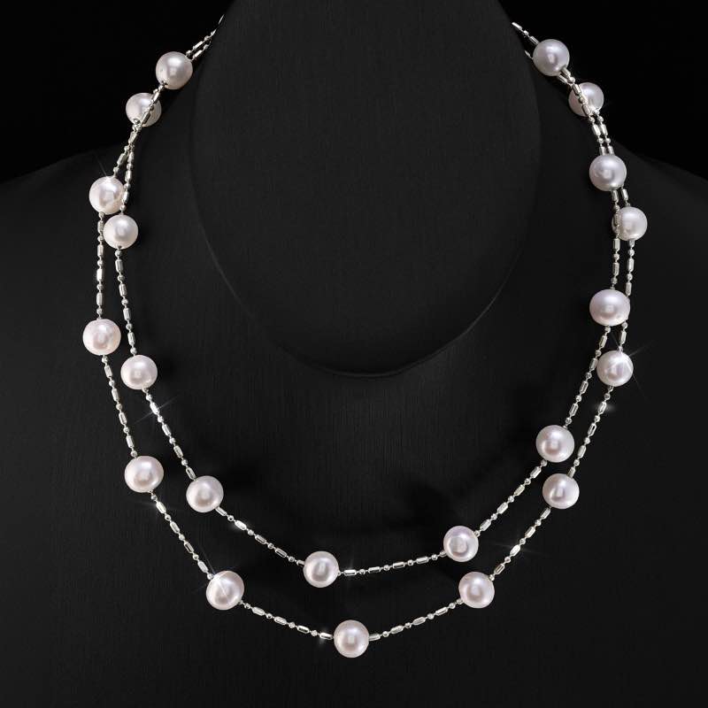 Duet Pearl Necklace (Rhodium-Finished)