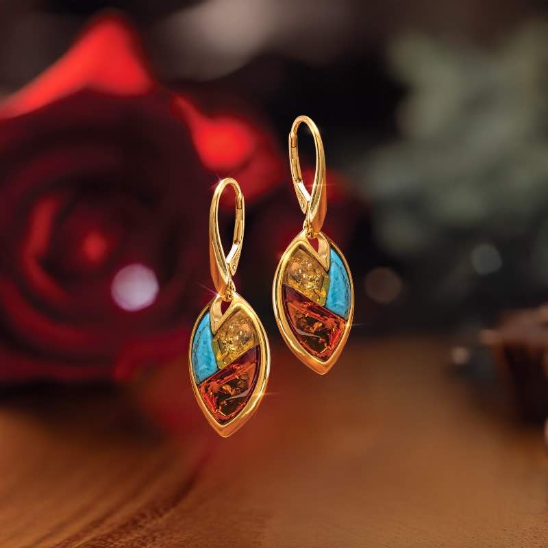Sun & Sky Amber and Turquoise Earrings (gold-finished)